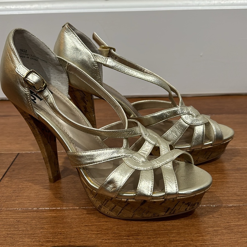 Gold cork heels